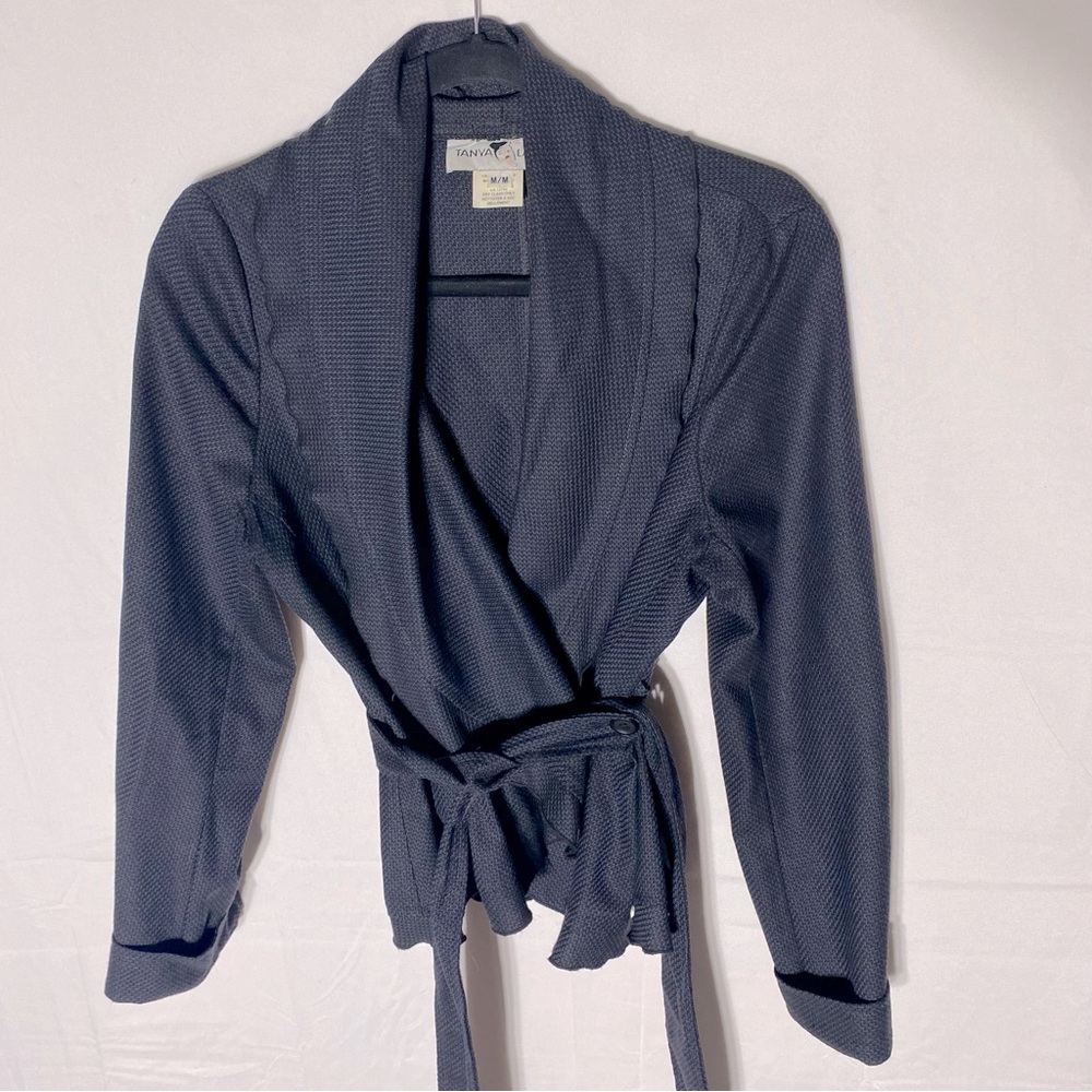 Tanya Lam Navy Blue Wool Wrap Style Light Jacket Blazer M